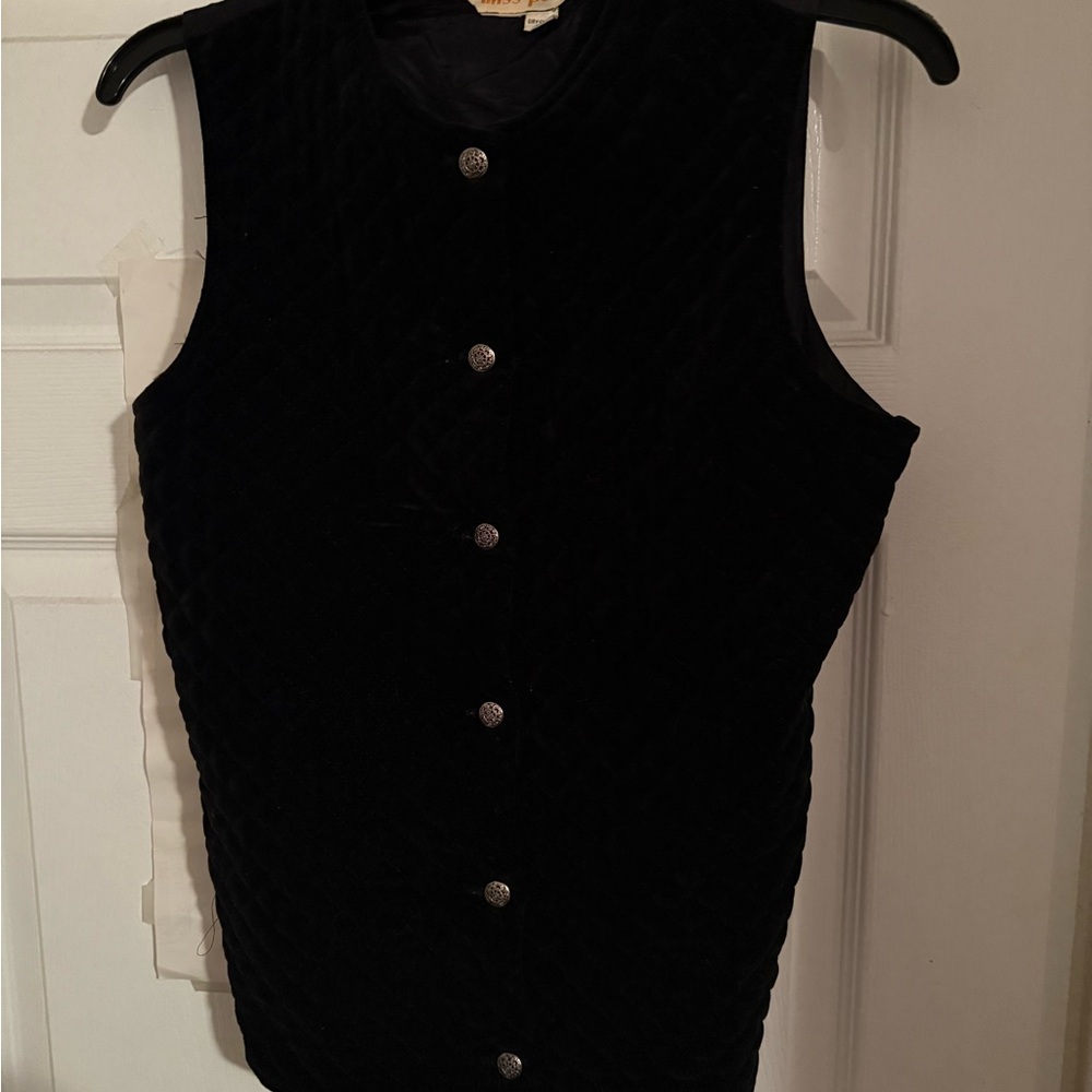 Black Quilted Vest with Silver Buttons
